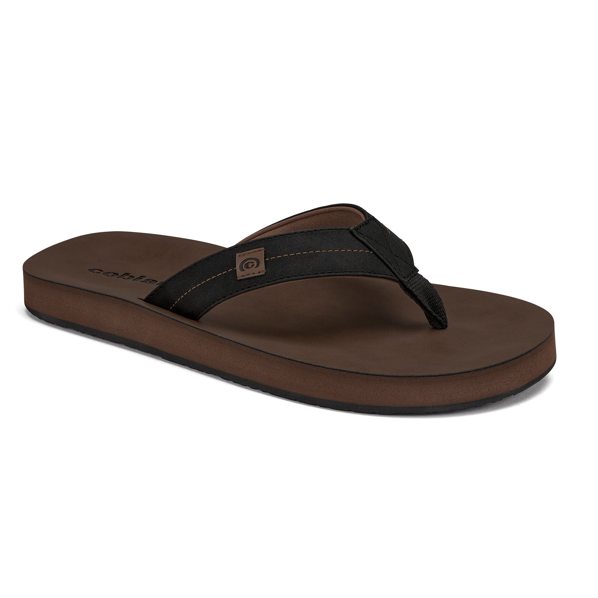 Brown sandal with black strap on a white background #color_black
